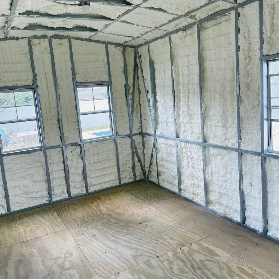 Closed-cell spray foam insulation applied to wall cavities in a residential project in Salton City